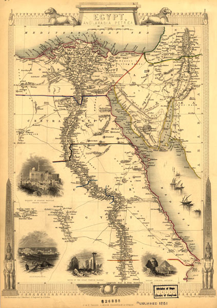 Старинная карта Египта и Арабии (1851)