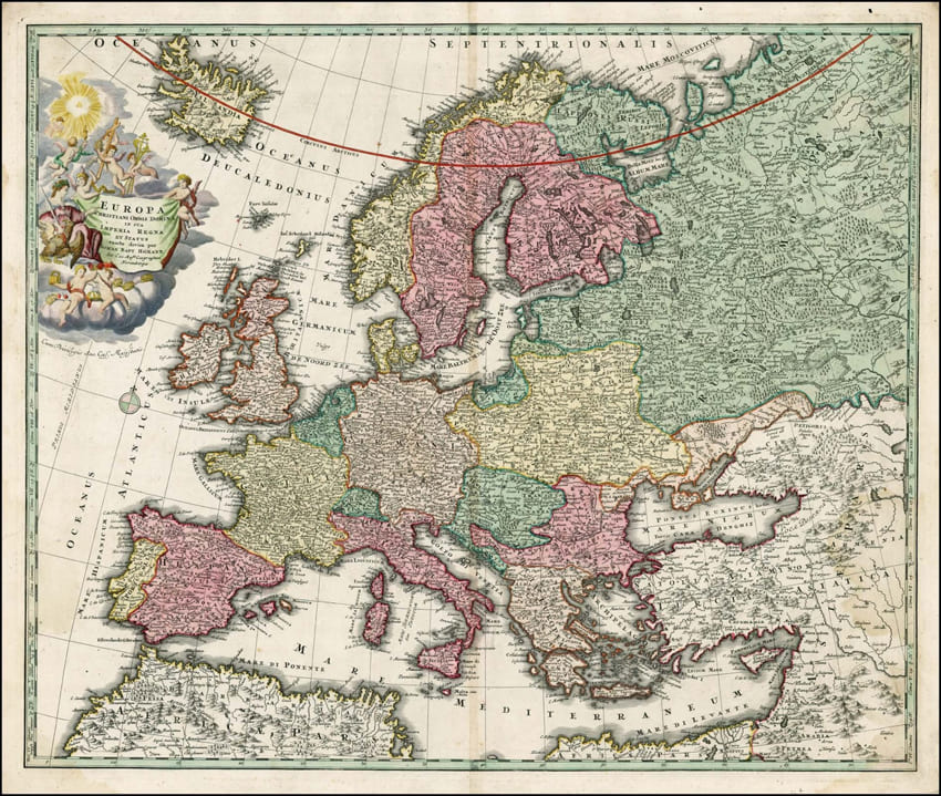 Старинная карта Европы (1720)