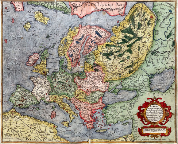 Старинная карта Европы от Меркатора (1589)