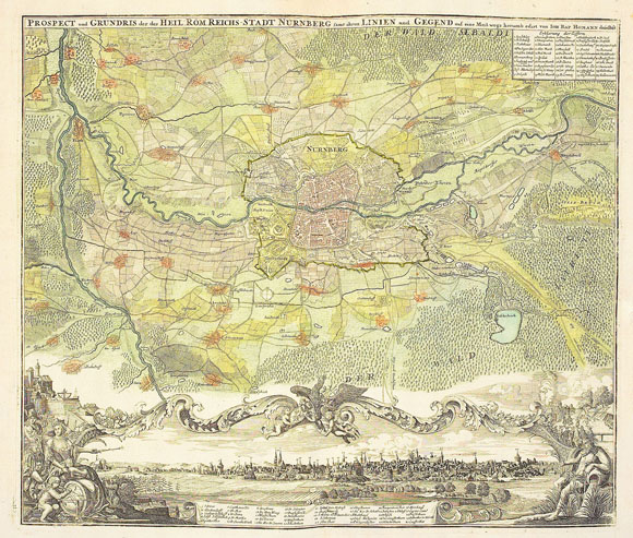 Старинный план-карта города Нюрнберг (1725)