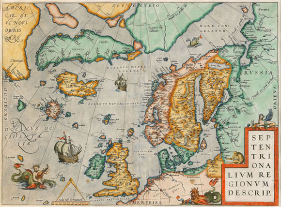 Старинная карта Северной Европы (1571)