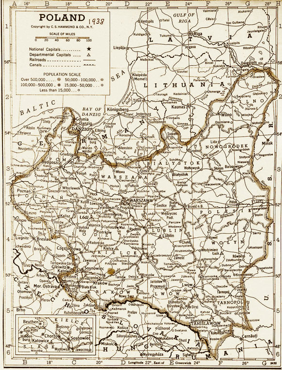 Старинная карта Украины в составе Польши (1938)