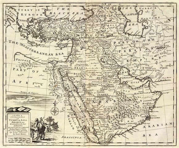 Старинная карта окрестностей Красного Моря (1747) Арабия