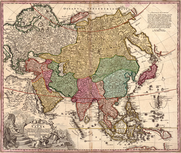 Старинная карта Азии (1743)