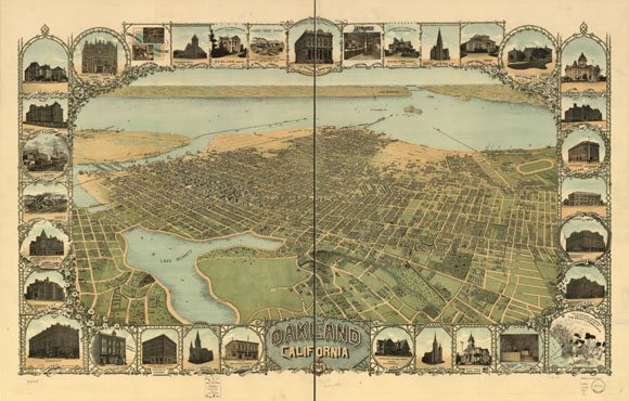 Старинная карта города Окленд (1900) Калифорния