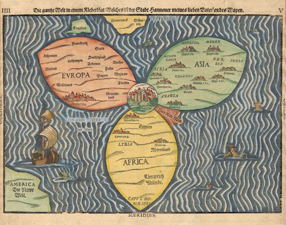 Древняя карта мира "Трилистник" (1581)