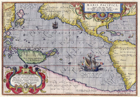 Старинная карта "Тихий океан" (1584)