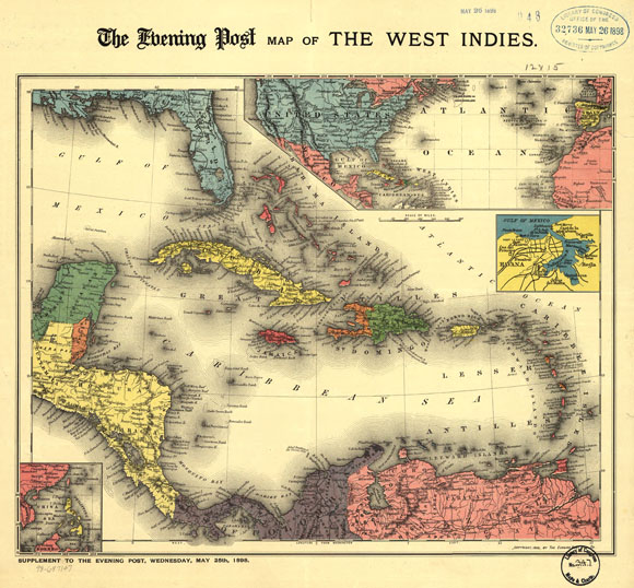 Старинная карта Вест-Индии, Карибское море (1898)