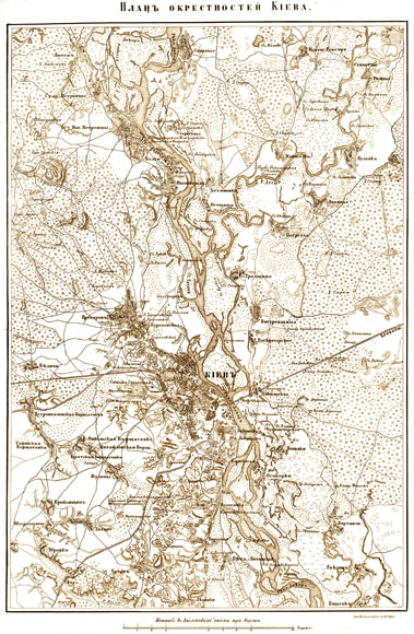 Старинный план-карта окрестностей Киева (19 век)