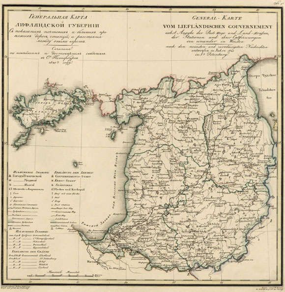 Старинная карта Лифляндской губернии (1820)