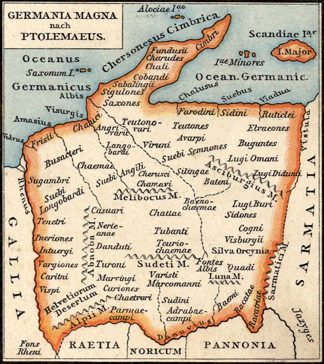 Карта Германии по Птолемею (II в. н. э.)